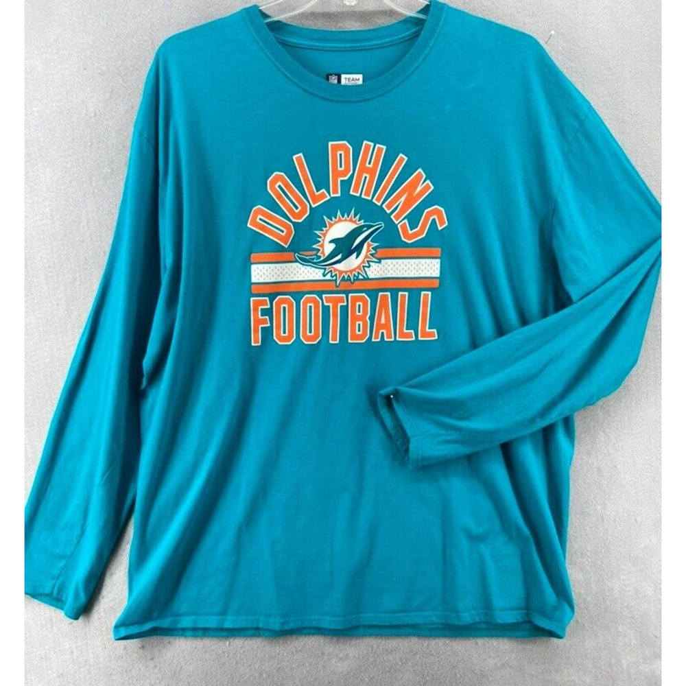 NFL Apparel T- Shirt Men Sz 3XL Miami Dolphins Long Sleeve Football Green Orange